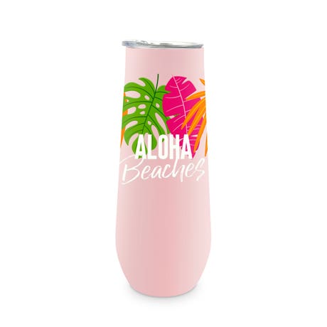 Personalized 8 oz. Stainless Steel Champagne Flute Tumbler - Aloha Beaches