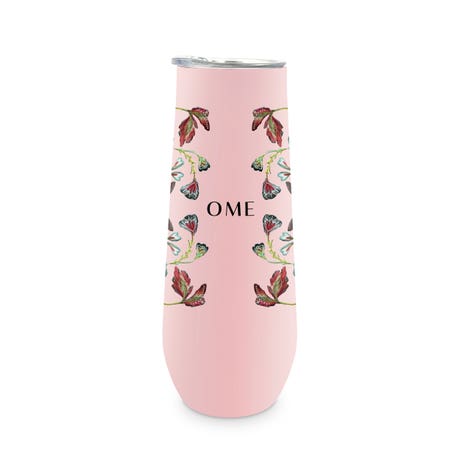 Personalized 8 oz. Stainless Steel Champagne Flute Tumbler - Vintage Floral - Unique Gift For Her