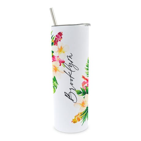 Personalized 22 oz. Tall Insulated Stainless Steel Travel Mug with Lid - Tropical Floral - Unique Gift for Her