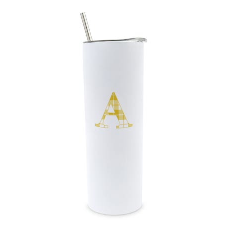 Personalized 22 oz. Tall Insulated Stainless Steel Travel Mug with Lid - Buffalo Plaid Initial