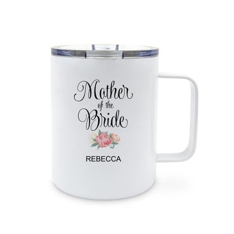 Personalized 14 oz. Insulated White Metal Travel Coffee Mug - Mother of the Bride