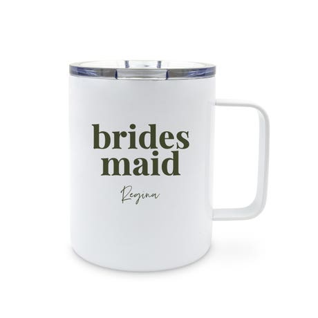Personalized 14 oz. Insulated White Metal Travel Coffee Mug - Desert Floral Bridesmaid