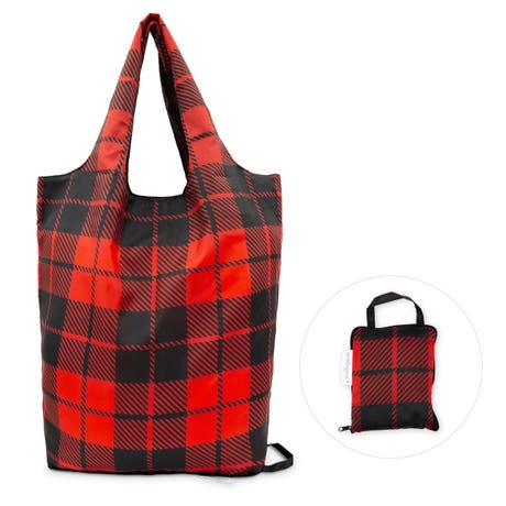 Reusable Foldable Compact Tote Bag - Buffalo Plaid