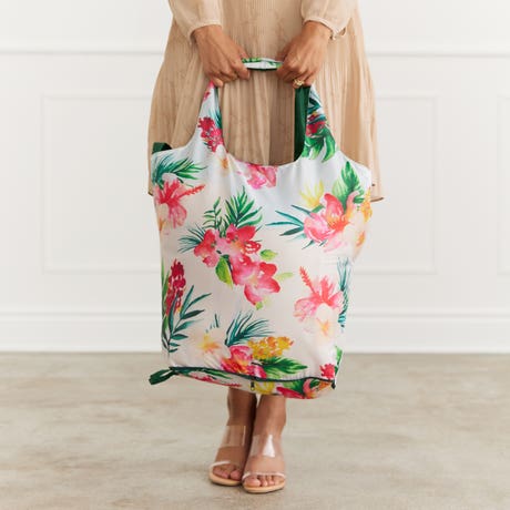 Reusable Foldable Compact Tote Bag - Tropical Floral - Unique Reusable Bag For Her