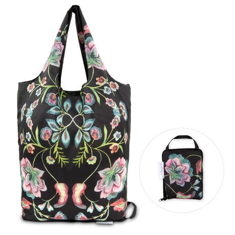 Reusable Foldable Compact Tote Bag - Vintage Floral - Unique Reusable Bag For Her