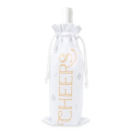 Single Bottle Christmas Drawstring Wine Tote - Cheers