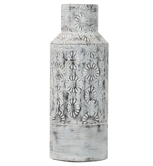 Metal Distressed Floral Vase
