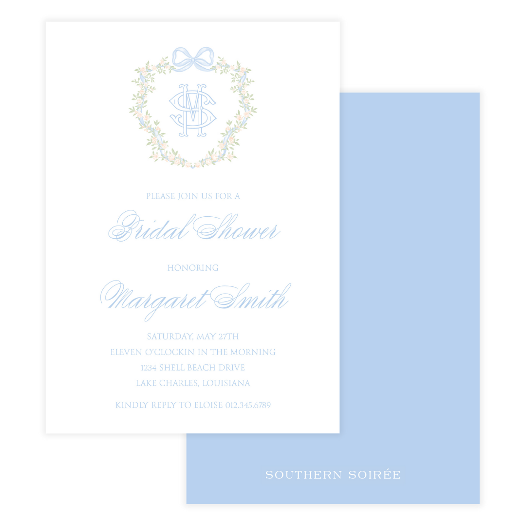Blue Ribbon and Rose Crest Invitation