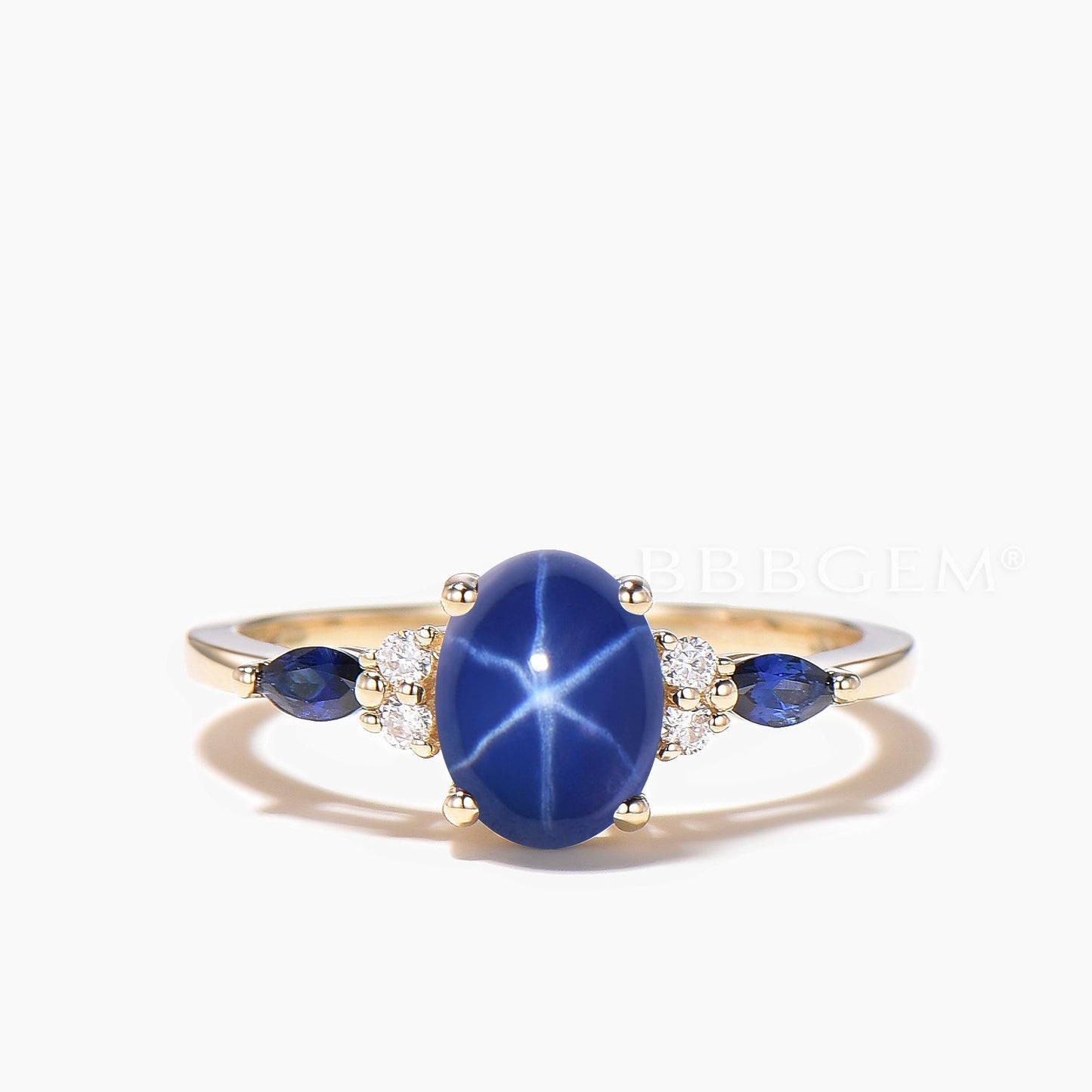 1.5CT Oval Cut Star Sapphire Engagement Ring Diamond Cluster Bridal Set