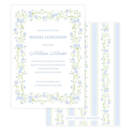 Blue Floral Vine Border Invitation