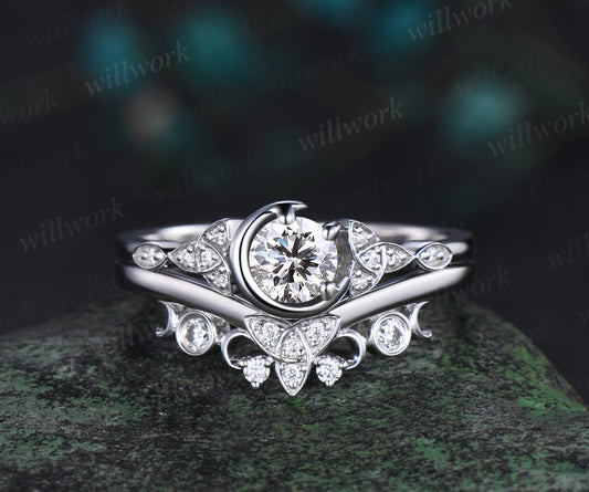 0.5ct Round Cut IGI Lab Grown Diamond Engagement Ring Solid 14k 18k White Gold Celtic Knot Promise Wedding Ring Set Women Norse Viking Jewelry