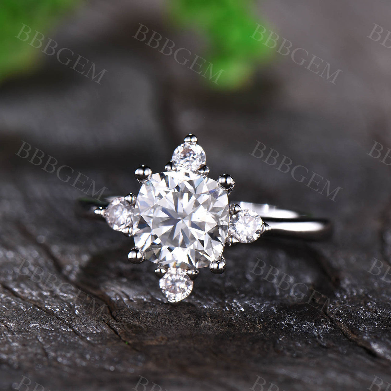 1.25CT Cushion Cut Moissanite Engagement Ring Plain White Gold Band