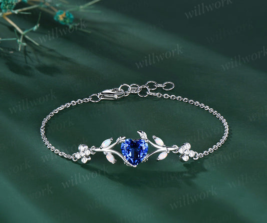 6.5mm Heart Sapphire Nature Inspired Leaf Bracelets Art Deco Marquise Opal Clover Moissanites Adjustable Bracelet
