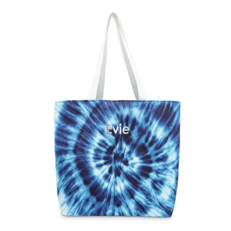 Personalized Extra-Large Cotton Canvas Fabric Beach Tote Bag - Blue Tie-Dye