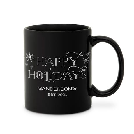 Custom Printed Black 11 oz. Ceramic Coffee Mug - Happy Holidays