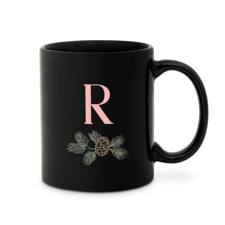 Custom Printed Black 11 oz. Ceramic Coffee Mug - Blush Initial