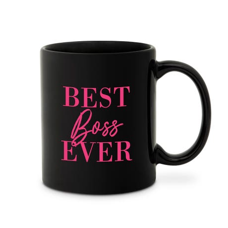 Custom Printed Black 11 oz. Ceramic Coffee Mug - Best Boss Ever Script