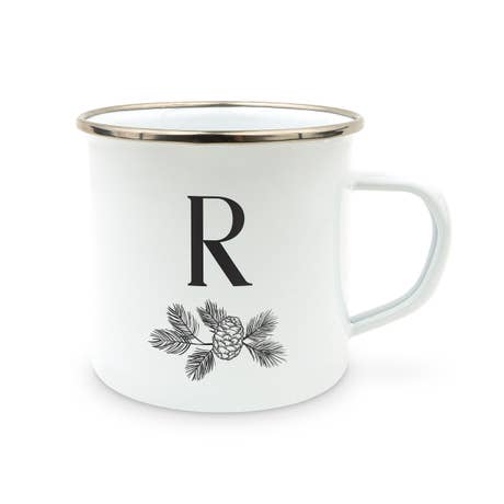 Personalized White Enamel Stainless Steel Coffee Mug - Blush Initial