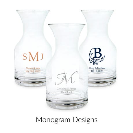 Personalized 5 oz. Individual Glass Wine Carafe Wedding Favor - Monograms | More Designs