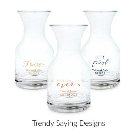 Personalized 5 oz. Individual Glass Wine Carafe Wedding Favor - Trendy Sayings | More Designs