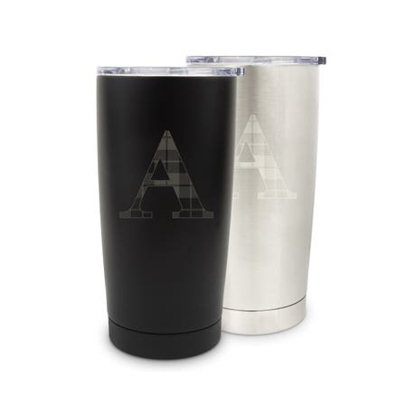 Custom Engraved Insulated 18 Oz. Stainless Steel Travel Mug - Buffalo Plaid Initial
