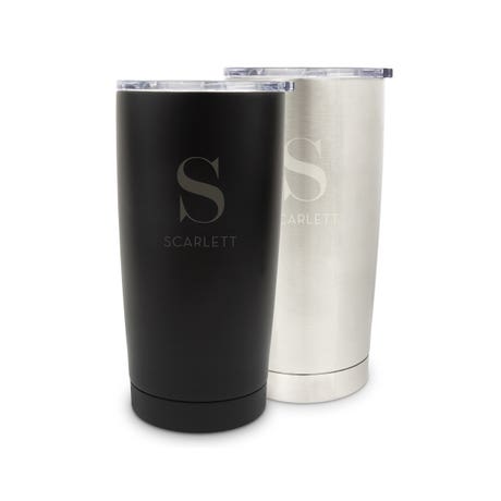 Custom Engraved Insulated 18 Oz. Stainless Steel Travel Mug - Modern Serif Initial