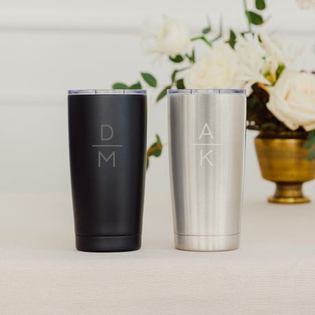 Custom Engraved Insulated 18 Oz. Stainless Steel Travel Mug - Stacked Monogram