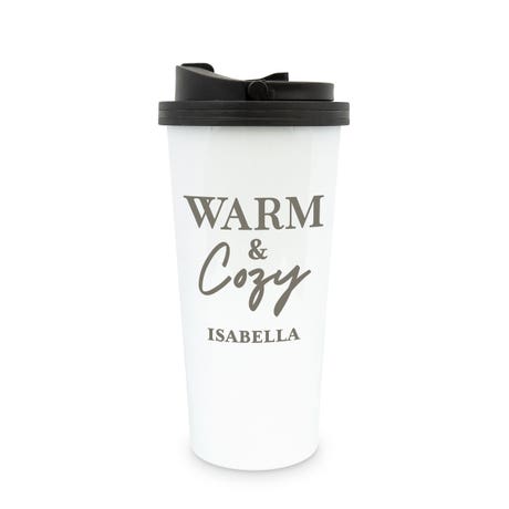 Personalized Stainless Steel To Go Travel Coffee Mug - Warm & Cozy