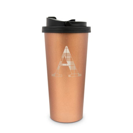 Personalized Stainless Steel To Go Travel Coffee Mug - Buffalo Plaid Monogram