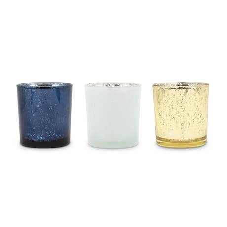 Mercury Glass Tealight Candle Holders - Blue Luster - Set of 6