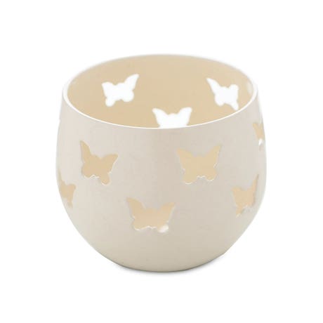 Ivory White Metal Tea Light Candle Holder - Butterfly