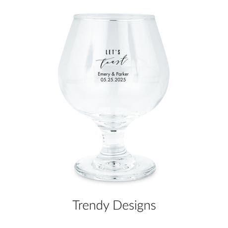 Personalized 9.5 oz. Balloon Brandy Glass Wedding Favor - Trendy Sayings | More Designs