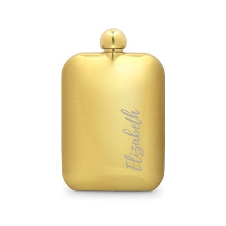 Personalized 6 oz. Gold Metal Round Edged Hip Flask - Calligraphy - Unique Gift For Her