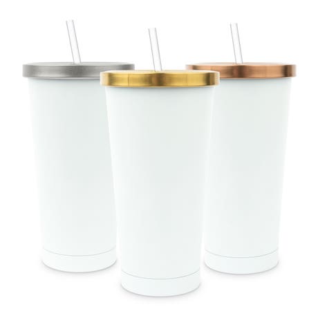 White Metal Drink Tumbler with Metallic Lid - Blank - Unique Gift for Him | Her
