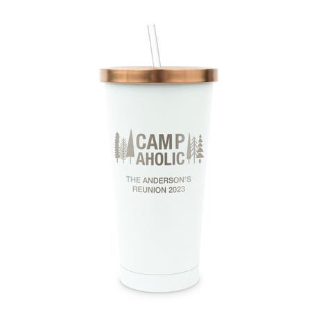 Personalized White Metal Drink Tumbler with Metallic Lid - Campaholic