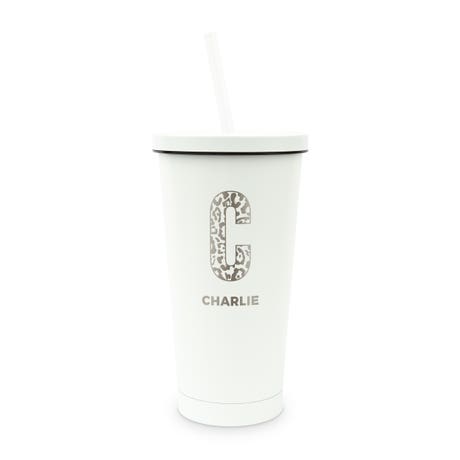 Personalized Colored Stainless Steel Insulated Tumbler - Leopard Print Initial