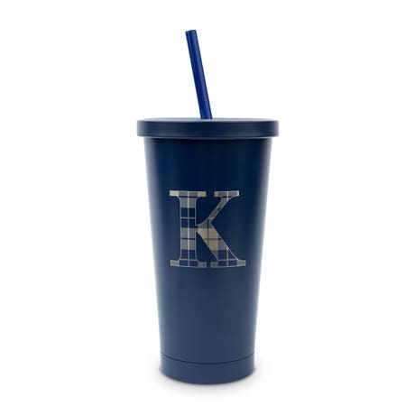 Personalized Colored Stainless Steel Insulated Tumbler - Buffalo Plaid Initial - Unique Gift For Him | Her