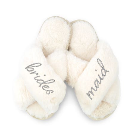 Custom Printed Plush Crossband Slide House Slippers - Bridesmaid
