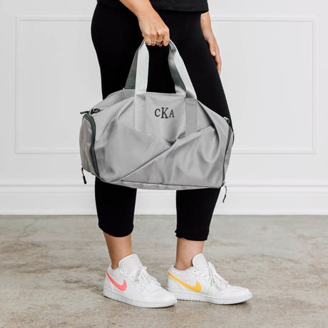 Personalized Nylon Athletic Gym Bag with Wet Compartment - Gray - Unique Gift For Him|Her