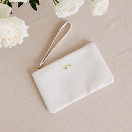 Personalized Monogram Printed Vegan Leather Wristlet - Cream White - Unique Gift For Her