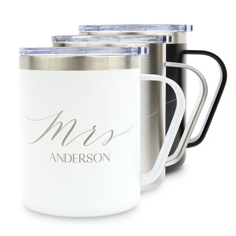 Personalized 10 Oz. Insulated Metal Travel Coffee Mug - Mrs