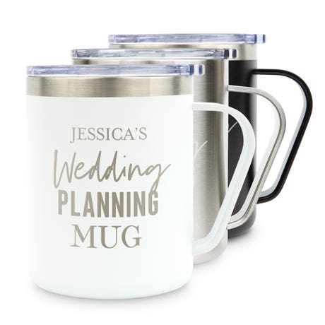 Personalized 10 Oz. Insulated Metal Travel Coffee Mug - Wedding Planning Mug