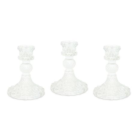 Vintage Style Pressed Glass Candle Holder €“ Clear €“ Set of 3
