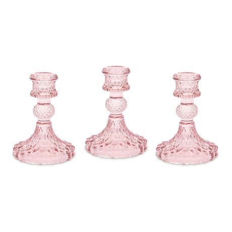 Vintage Style Pressed Glass Candle Holder €“ Pink €“ Set of 3