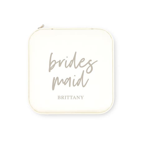 Personalized Small Square White Vegan Leather Travel Jewelry Case - Bridesmaid