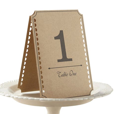 Printed Kraft Paper Table Number Cards - Brown - Set of 12