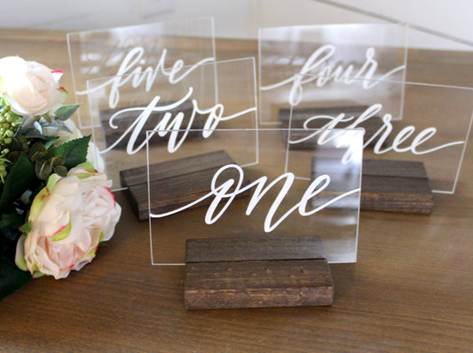 Acrylic Wedding Table Numbers | Calligraphy