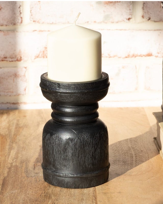 6" Black Wood Candle Holder