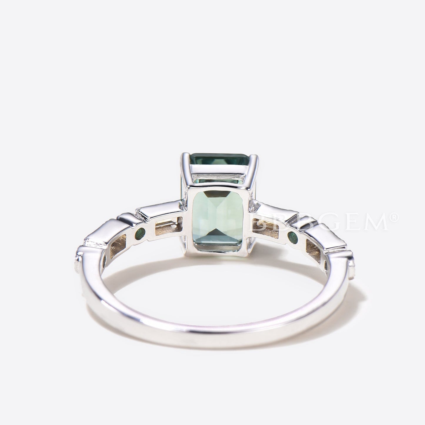 2ct Emerald Cut Green Sapphire Wedding Ring Emerald Citrine Half Eternity Ring