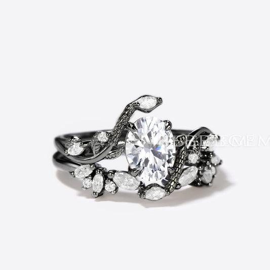 Gold Snake Ring Oval Moissanite Engagement Ring Serpent Wedding Ring